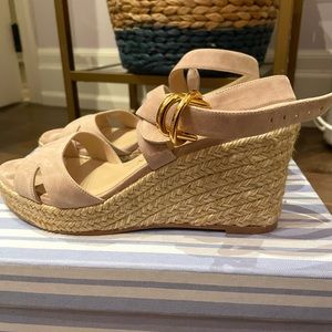 Stuart Weitzman Nude Suede Wedge Espadrilles
